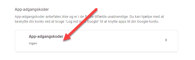 google-apps1.2 Et skærmbillede af en side med en pil, der peger på en app-adgangskode knap.
