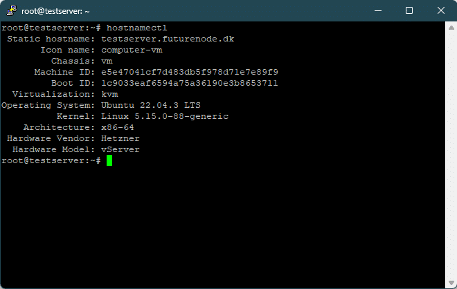 hostname3 Et indledende punkter på en computer forbundet til en server med en grøn skærm.